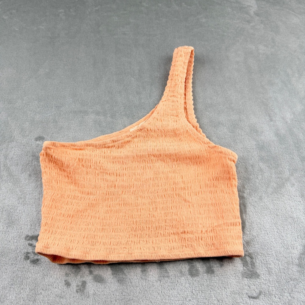 LA Hearts Women's XS Peach Smocked One Shoulder Crop Top Rayon Summer‎ Tank
